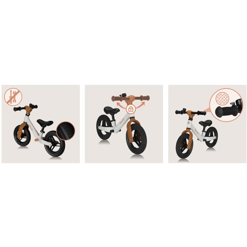 Bicicleta fara pedale, Lionelo, Toni, Cu ghidon si sa reglabile, Ultra usoara, 2.8 Kg, 18 luni+, Sustine 30 kg, Conform cu standardul EN71-1/2/3, Certificata TUV SUD, Bej - gogobaby.ro