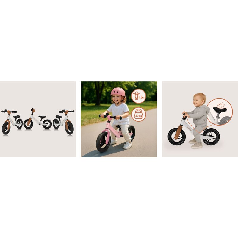 Bicicleta fara pedale, Lionelo, Toni, Cu ghidon si sa reglabile, Ultra usoara, 2.8 Kg, 18 luni+, Sustine 30 kg, Conform cu standardul EN71-1/2/3, Certificata TUV SUD, Bej - gogobaby.ro