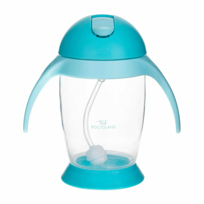 Cana de apa, Bocioland, Cu pai si manere, 300 ml, 6 luni+, Blue - gogobaby.ro