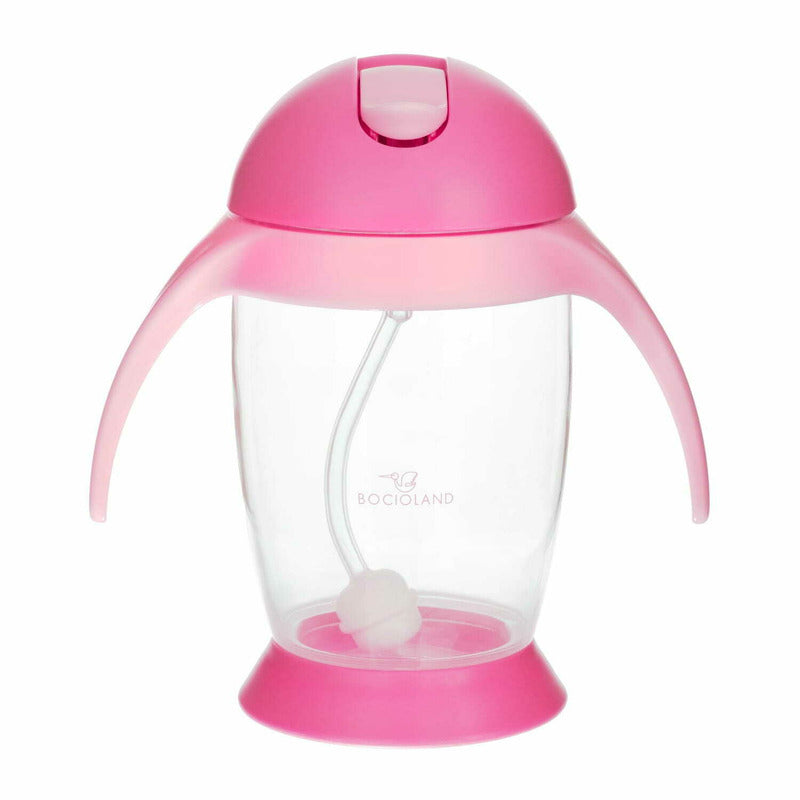 Cana de apa, Bocioland, Cu pai si manere, 300 ml, 6 luni+, Pink - gogobaby.ro