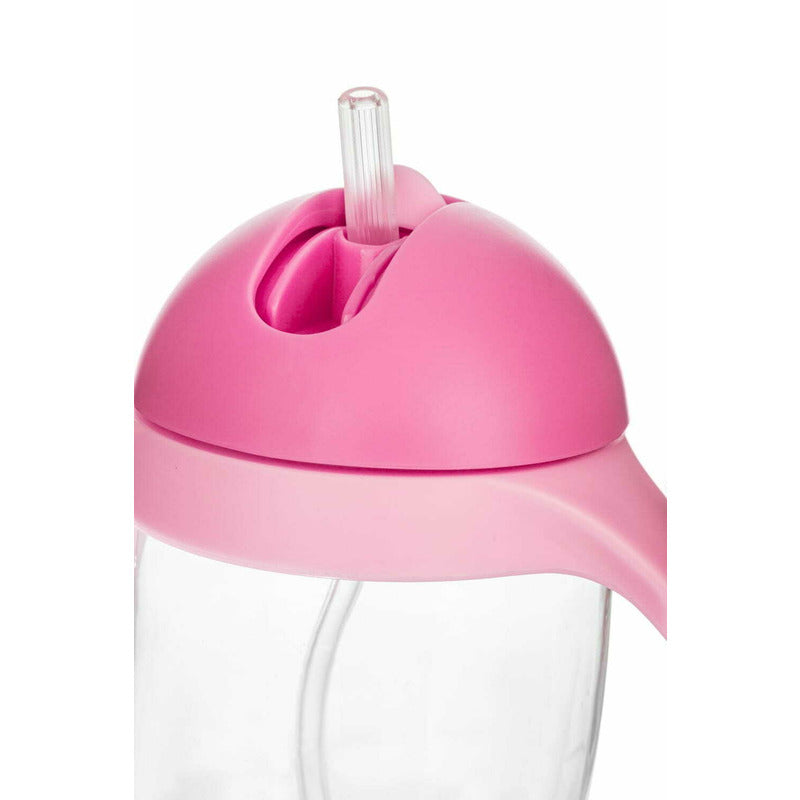 Cana de apa, Bocioland, Cu pai si manere, 300 ml, 6 luni+, Pink - gogobaby.ro
