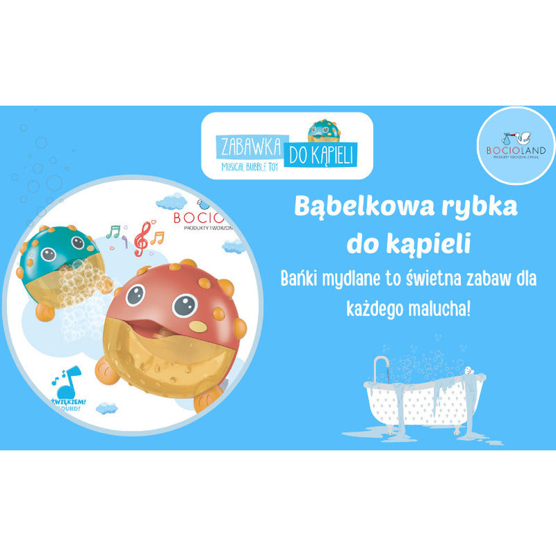 Jucarie Interactiva de baie, Bocioland, Peste cu difuzor pentru baloane de spuma si muzica, Fixare cu Ventuze, Rosu, 20x20 cm - gogobaby.ro