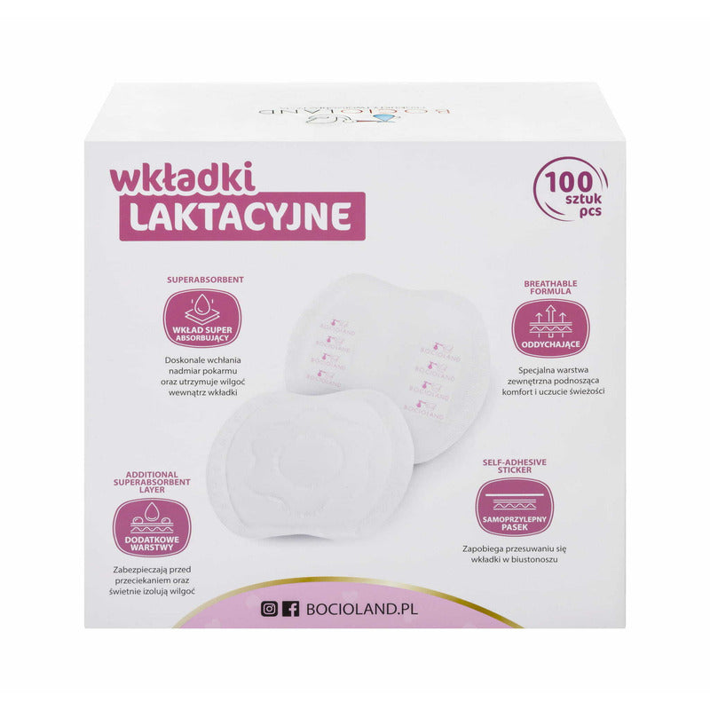 Tampoane pentru san, Bocioland, Set 100 bucati, Ambalate individual, Cu banda adeziva pentru o fixare usoara - gogobaby.ro