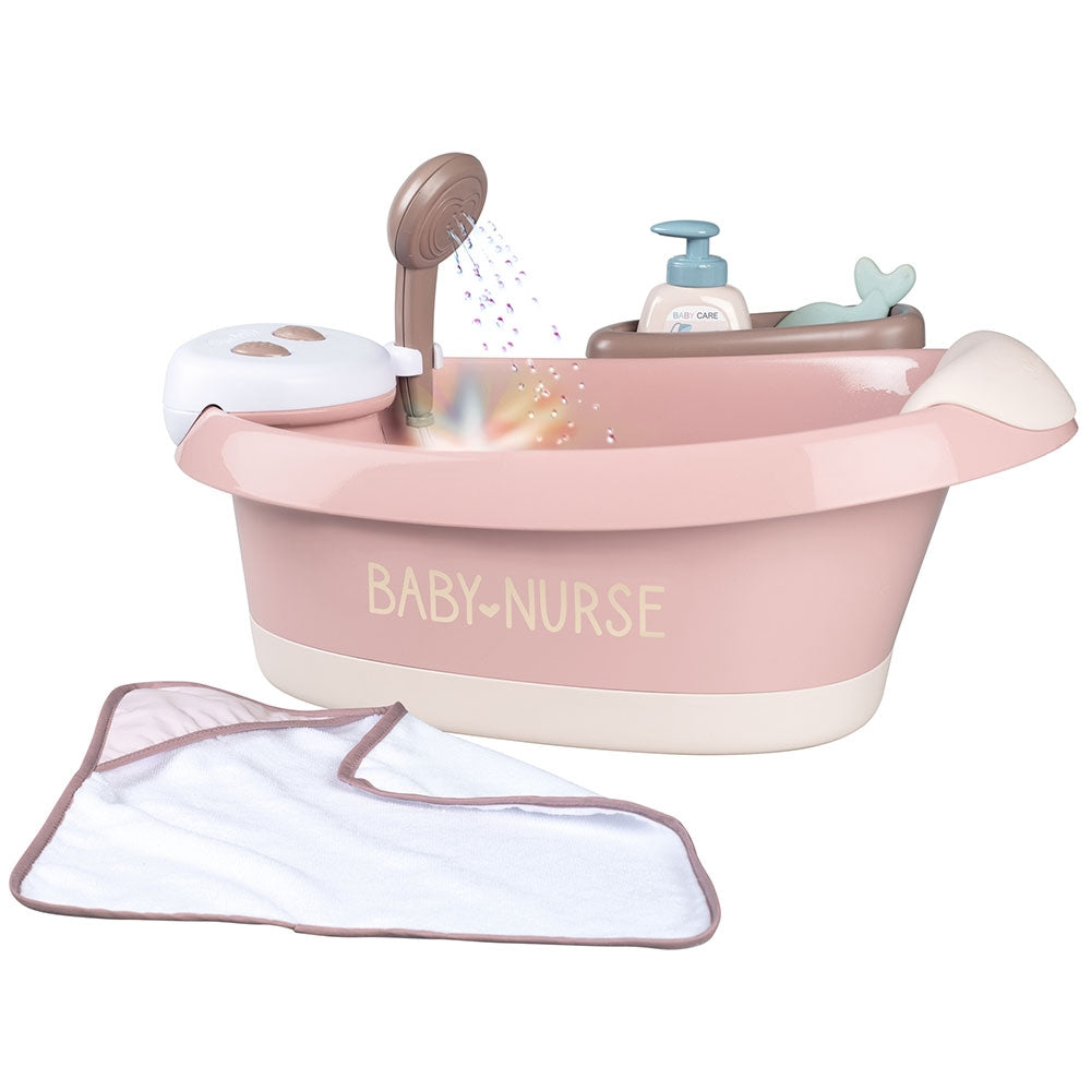 Cadita pentru papusa Smoby Baby Nurse Baleno Bath roz cu accesorii - gogobaby.ro