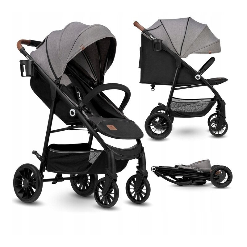 Carucior sport, Lionelo, Zoey, De la nastere, Cu accesorii, Cadru din aluminiu, 0- 15 kg, Conform cu standardul european de securitate EN1888-1, Gri