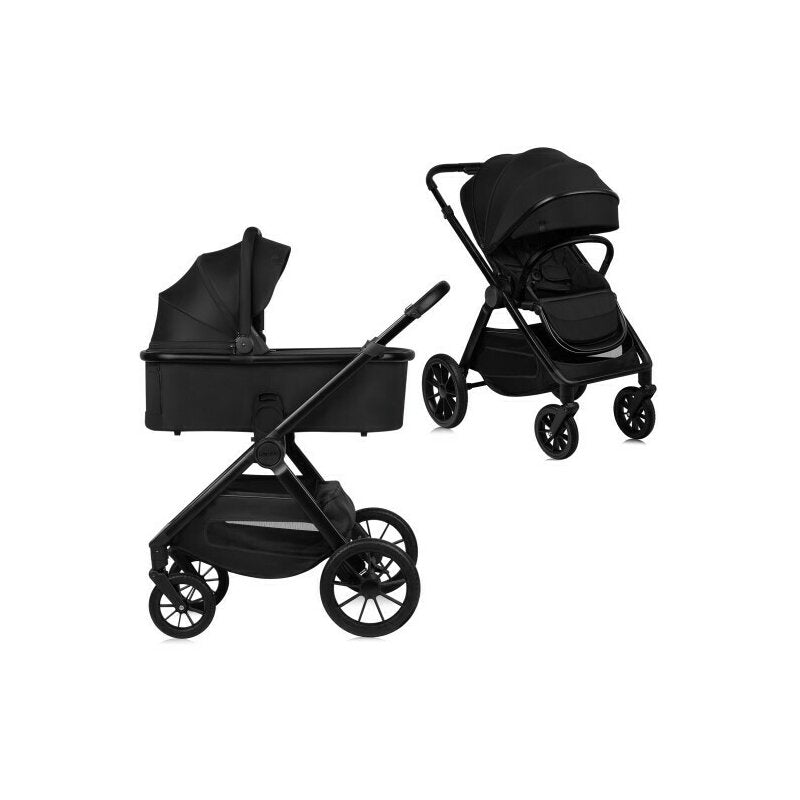 Carucior 2 in 1, Lionelo, Layla, Pana la 22 kg, Cadru aluminiu, Cu landou intarit si salteluta din spuma AirDots, Reversibil, Cu ventilatie 3D, Cu accesorii, EN1888-1, EN1888-2, EN1466, Negru - gogobaby.ro