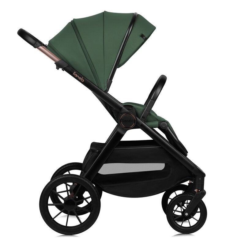 Carucior 2 in 1, Lionelo, Layla, Pana la 22 kg, Cadru aluminiu, Cu landou intarit si salteluta din spuma AirDots, Reversibil, Cu ventilatie 3D, Cu accesorii, EN1888-1, EN1888-2, EN1466, Verde - gogobaby.ro