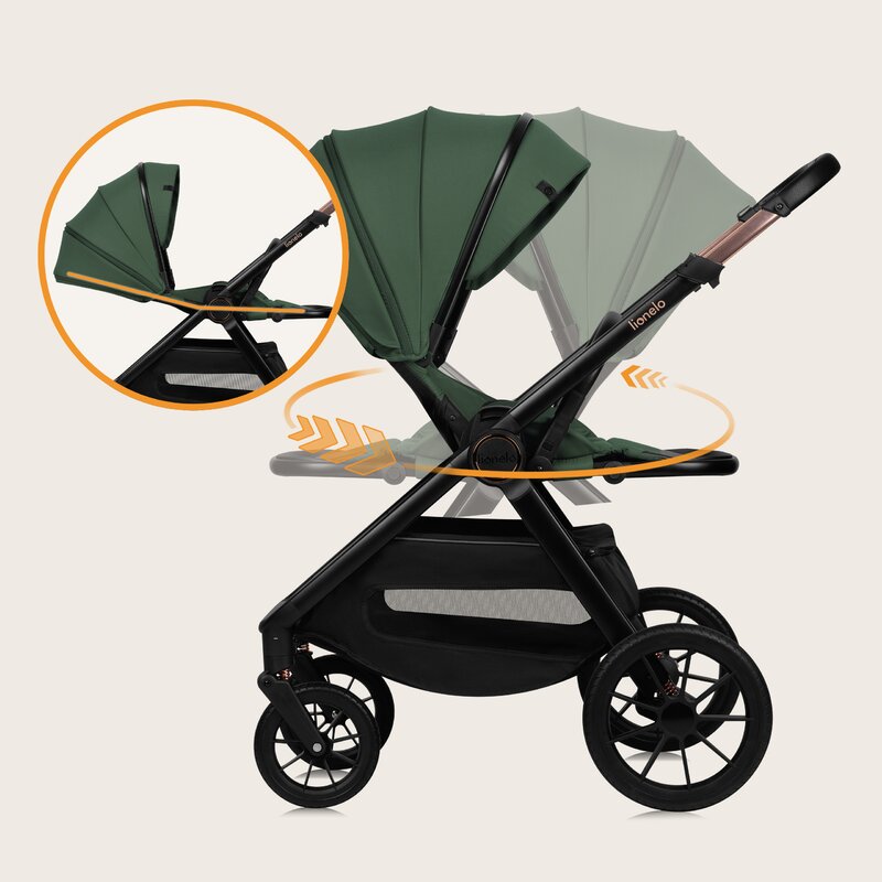 Carucior 2 in 1, Lionelo, Layla, Pana la 22 kg, Cadru aluminiu, Cu landou intarit si salteluta din spuma AirDots, Reversibil, Cu ventilatie 3D, Cu accesorii, EN1888-1, EN1888-2, EN1466, Verde - gogobaby.ro