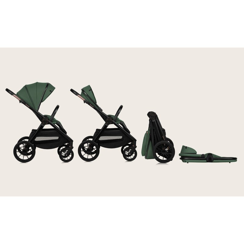 Carucior 2 in 1, Lionelo, Layla, Pana la 22 kg, Cadru aluminiu, Cu landou intarit si salteluta din spuma AirDots, Reversibil, Cu ventilatie 3D, Cu accesorii, EN1888-1, EN1888-2, EN1466, Verde - gogobaby.ro