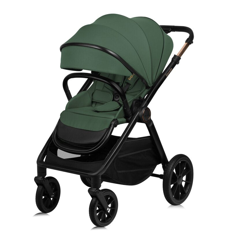 Carucior 2 in 1, Lionelo, Layla, Pana la 22 kg, Cadru aluminiu, Cu landou intarit si salteluta din spuma AirDots, Reversibil, Cu ventilatie 3D, Cu accesorii, EN1888-1, EN1888-2, EN1466, Verde - gogobaby.ro