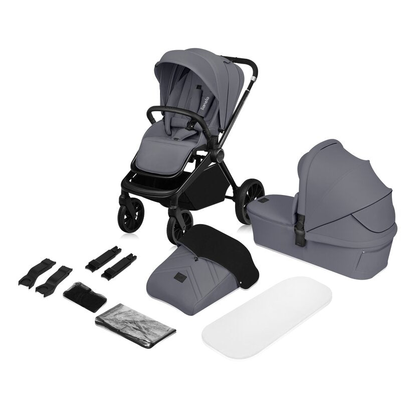 Carucior 2 in 1, Lionelo, Mika Plus, Cadru din aluminiu, Cu landou intarit si salteluta moale, Reversibil, Cu sistem de ventilatie 3D, Cu accesorii, Pana la 22 kg, Conform cu EN1888-1 EN1888-2, EN1466, Gri - gogobaby.ro