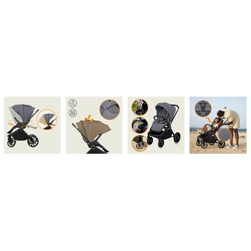 Carucior 2 in 1, Lionelo, Mika Plus, Cadru din aluminiu, Cu landou intarit si salteluta moale, Reversibil, Cu sistem de ventilatie 3D, Cu accesorii, Pana la 22 kg, Conform cu EN1888-1 EN1888-2, EN1466, Gri - gogobaby.ro