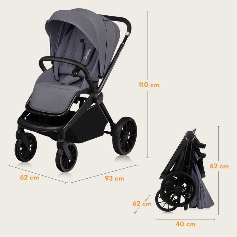 Carucior 2 in 1, Lionelo, Mika Plus, Cadru din aluminiu, Cu landou intarit si salteluta moale, Reversibil, Cu sistem de ventilatie 3D, Cu accesorii, Pana la 22 kg, Conform cu EN1888-1 EN1888-2, EN1466, Gri - gogobaby.ro