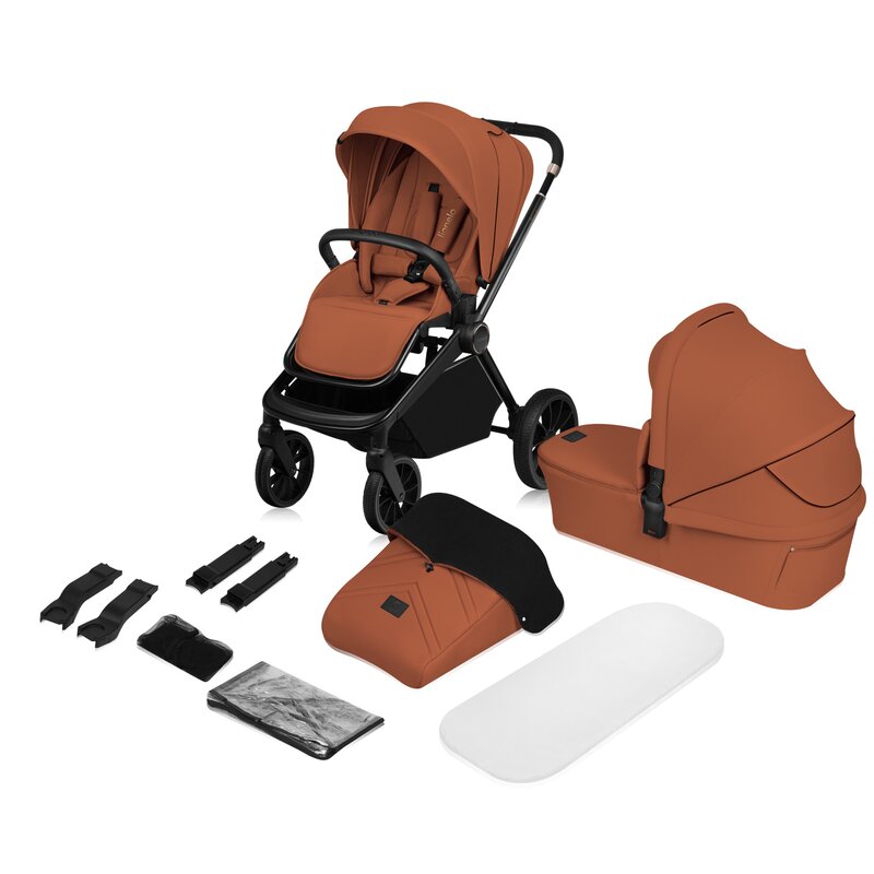 Carucior 2 in 1, Lionelo, Mika Plus, Cadru din aluminiu, Cu landou intarit si salteluta moale, Reversibil, Cu sistem de ventilatie 3D, Cu accesorii, Pana la 22 kg, Conform cu EN1888-1 EN1888-2, EN1466, Maro - gogobaby.ro