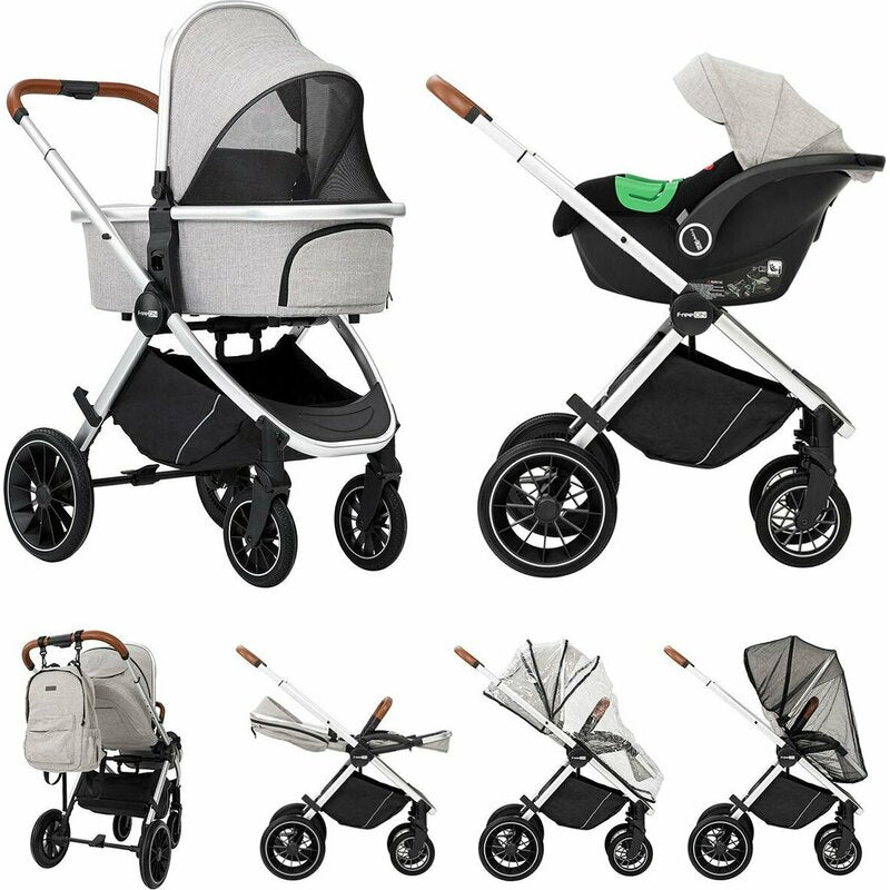Carucior 3 in 1, FreeON, Joy, Reversibil, Cu cadru din aluminiu, Scoica auto, Husa picioare, Geanta mamici si accesorii, Conform cu standardele europene EN1888-1:2018+A1:2022, Gri - gogobaby.ro