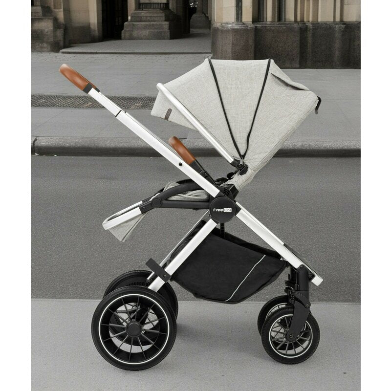 Carucior 3 in 1, FreeON, Joy, Reversibil, Cu cadru din aluminiu, Scoica auto, Husa picioare, Geanta mamici si accesorii, Conform cu standardele europene EN1888-1:2018+A1:2022, Gri - gogobaby.ro