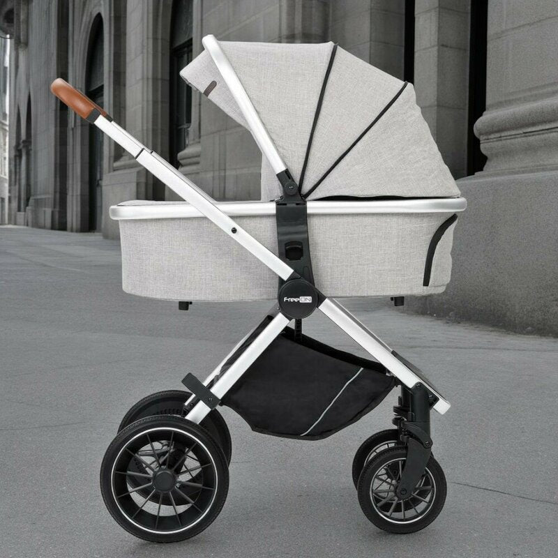 Carucior 3 in 1, FreeON, Joy, Reversibil, Cu cadru din aluminiu, Scoica auto, Husa picioare, Geanta mamici si accesorii, Conform cu standardele europene EN1888-1:2018+A1:2022, Gri - gogobaby.ro