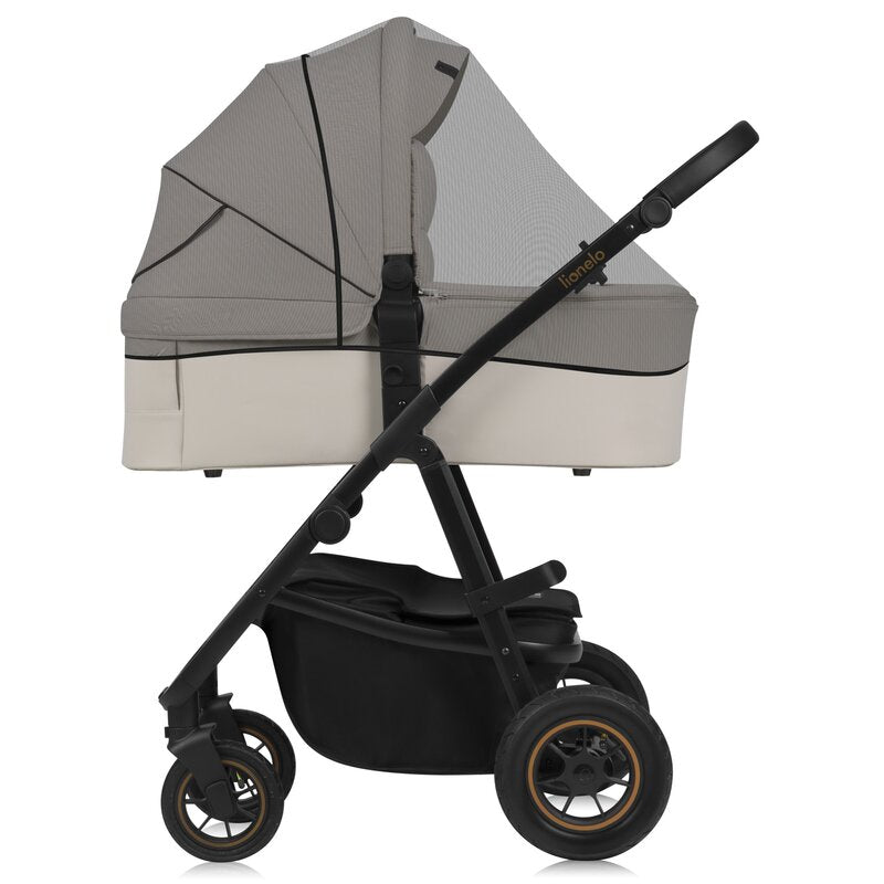Carucior 3 in 1, Lionelo, Amber Plus, Cadru aluminiu, Cu landou intarit si salteluta moale, Cu scoica auto testata ADAC, Reversibil, Maner ajustabil, Cu accesorii, Cu ventilatie panoramica 3D, Pana la 22 kg, EN1888-1, EN1888-2, EN1466, ECE R129, Bej - gogobaby.ro