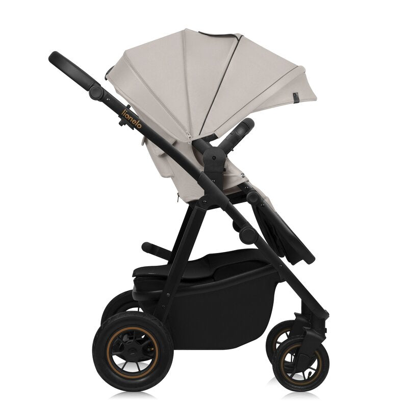 Carucior 3 in 1, Lionelo, Amber Plus, Cadru aluminiu, Cu landou intarit si salteluta moale, Cu scoica auto testata ADAC, Reversibil, Maner ajustabil, Cu accesorii, Cu ventilatie panoramica 3D, Pana la 22 kg, EN1888-1, EN1888-2, EN1466, ECE R129, Bej - gogobaby.ro