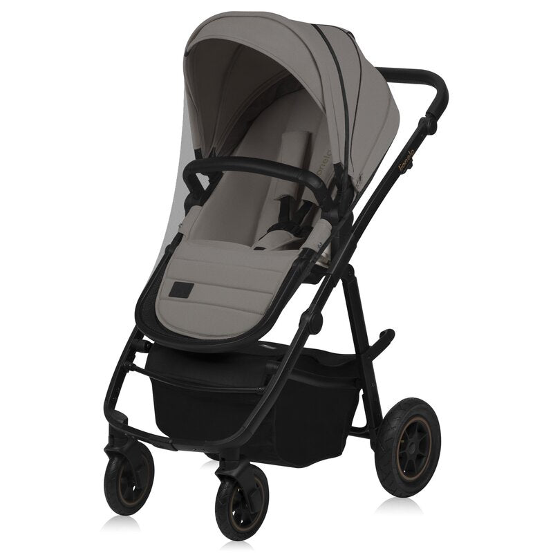 Carucior 3 in 1, Lionelo, Amber Plus, Cadru aluminiu, Cu landou intarit si salteluta moale, Cu scoica auto testata ADAC, Reversibil, Maner ajustabil, Cu accesorii, Cu ventilatie panoramica 3D, Pana la 22 kg, EN1888-1, EN1888-2, EN1466, ECE R129, Bej - gogobaby.ro