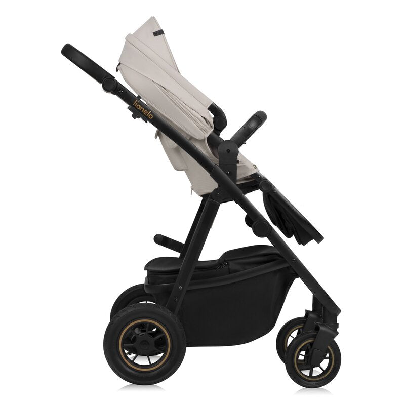 Carucior 3 in 1, Lionelo, Amber Plus, Cadru aluminiu, Cu landou intarit si salteluta moale, Cu scoica auto testata ADAC, Reversibil, Maner ajustabil, Cu accesorii, Cu ventilatie panoramica 3D, Pana la 22 kg, EN1888-1, EN1888-2, EN1466, ECE R129, Bej - gogobaby.ro