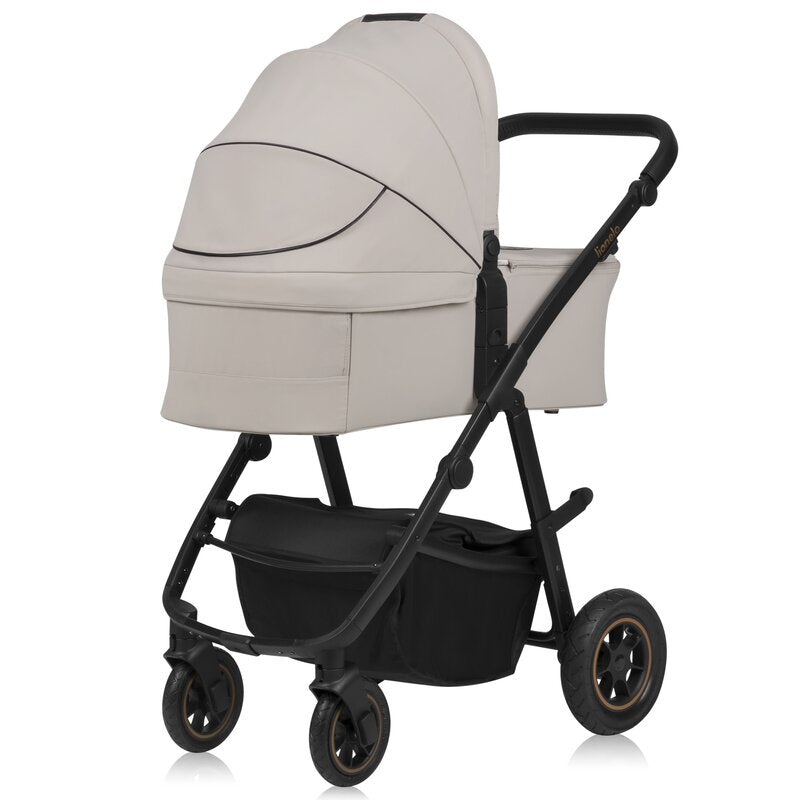 Carucior 3 in 1, Lionelo, Amber Plus, Cadru aluminiu, Cu landou intarit si salteluta moale, Cu scoica auto testata ADAC, Reversibil, Maner ajustabil, Cu accesorii, Cu ventilatie panoramica 3D, Pana la 22 kg, EN1888-1, EN1888-2, EN1466, ECE R129, Bej - gogobaby.ro