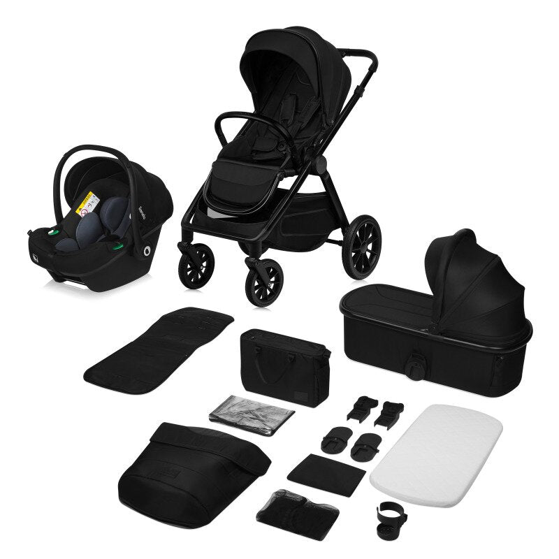 Carucior 3 in 1, Lionelo, Layla, Pana la 22 kg, Cadru aluminiu, Cu landou intarit si salteluta din spuma AirDots, Cu scoica auto testata ADAC, Reversibil, Cu ventilatie 3D, Cu accesorii, EN1888-1, EN1888-2, EN1466, Negru - gogobaby.ro