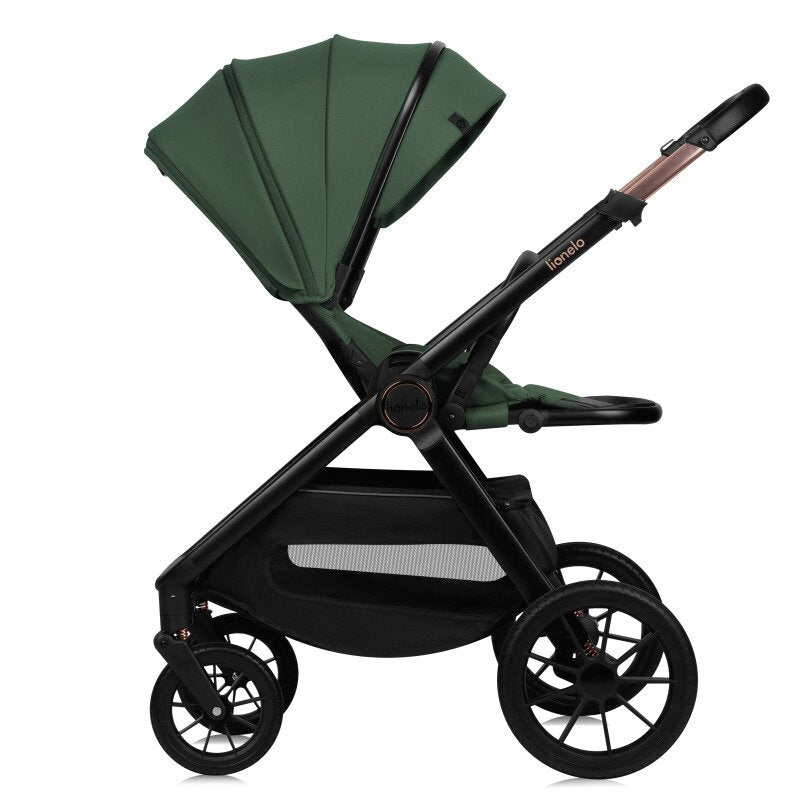 Carucior 3 in 1, Lionelo, Layla, Pana la 22 kg, Cadru aluminiu, Cu landou intarit si salteluta din spuma AirDots, Cu scoica auto testata ADAC, Reversibil, Cu ventilatie 3D, Cu accesorii, EN1888-1, EN1888-2, EN1466, Verde - gogobaby.ro