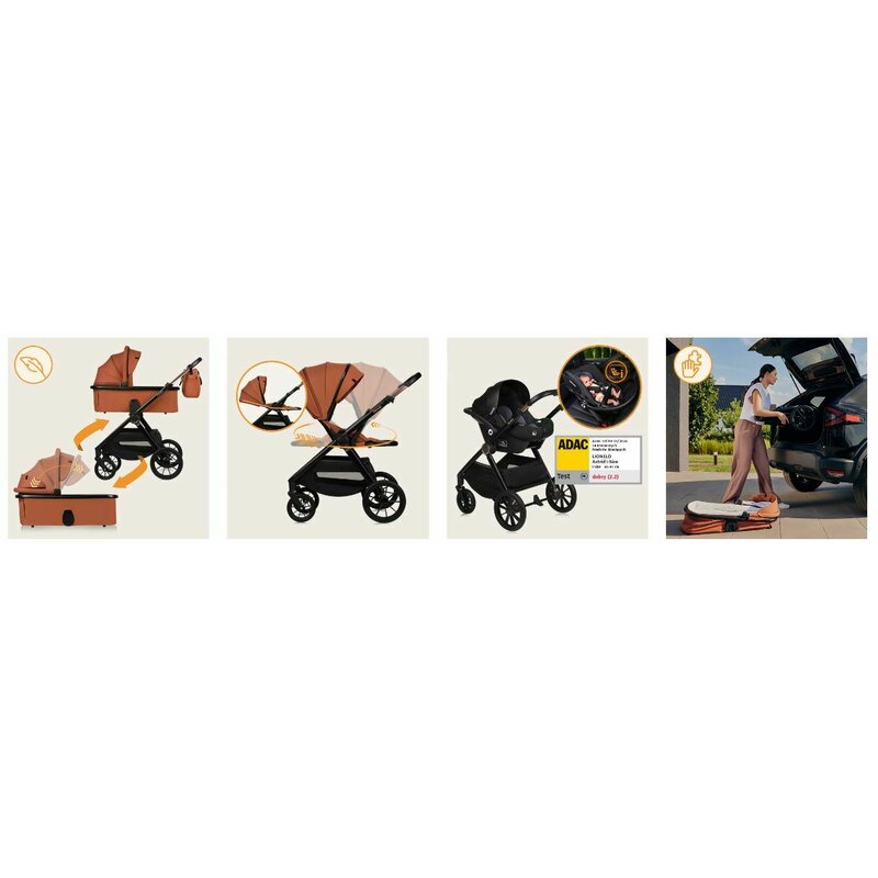 Carucior 3 in 1, Lionelo, Layla, Pana la 22 kg, Cadru aluminiu, Cu landou intarit si salteluta din spuma AirDots, Cu scoica auto testata ADAC, Reversibil, Cu ventilatie 3D, Cu accesorii, EN1888-1, EN1888-2, EN1466, Maro - gogobaby.ro