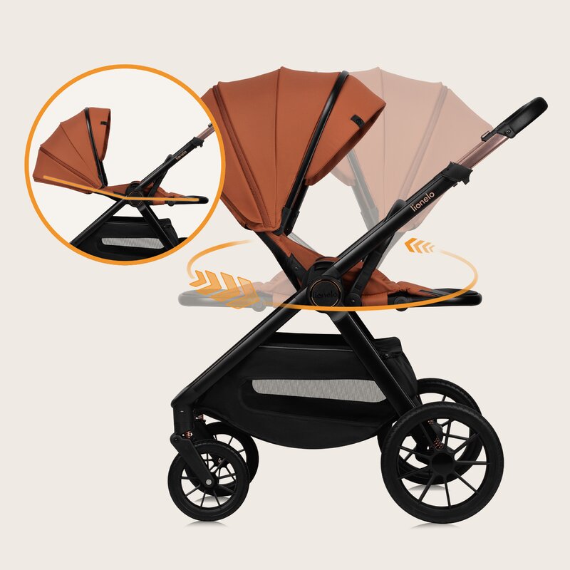 Carucior 3 in 1, Lionelo, Layla, Pana la 22 kg, Cadru aluminiu, Cu landou intarit si salteluta din spuma AirDots, Cu scoica auto testata ADAC, Reversibil, Cu ventilatie 3D, Cu accesorii, EN1888-1, EN1888-2, EN1466, Maro - gogobaby.ro