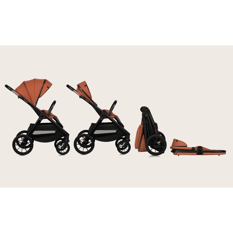 Carucior 3 in 1, Lionelo, Layla, Pana la 22 kg, Cadru aluminiu, Cu landou intarit si salteluta din spuma AirDots, Cu scoica auto testata ADAC, Reversibil, Cu ventilatie 3D, Cu accesorii, EN1888-1, EN1888-2, EN1466, Maro - gogobaby.ro
