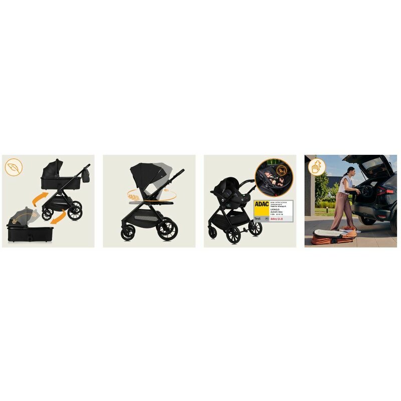 Carucior 3 in 1, Lionelo, Layla, Pana la 22 kg, Cadru aluminiu, Cu landou intarit si salteluta din spuma AirDots, Cu scoica auto testata ADAC, Reversibil, Cu ventilatie 3D, Cu accesorii, EN1888-1, EN1888-2, EN1466, Negru - gogobaby.ro