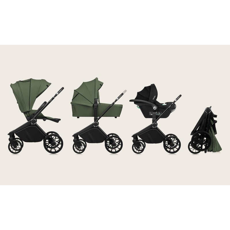 Carucior 3 in 1, Lionelo, Mika Plus, Cadru din aluminiu, Cu landou intarit si salteluta moale, Cu scoica auto testata ADAC, Reversibil, Cu sistem de ventilatie 3D, Cu accesorii, Pana la 22 kg, EN1888-1 EN1888-2 EN1466 ECE R129, Verde - gogobaby.ro