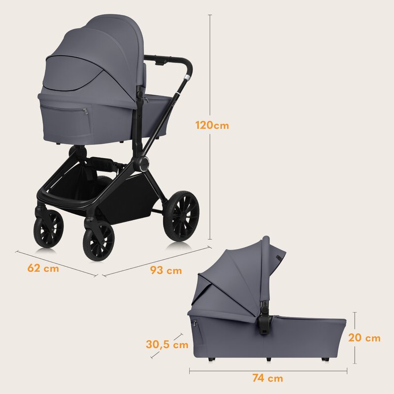 Carucior 3 in 1, Lionelo, Mika Plus, Cadru din aluminiu, Cu landou intarit si salteluta moale, Cu scoica auto testata ADAC, Reversibil, Cu sistem de ventilatie 3D, Cu accesorii, Pana la 22 kg, EN1888-1 EN1888-2 EN1466 ECE R129, Gri - gogobaby.ro