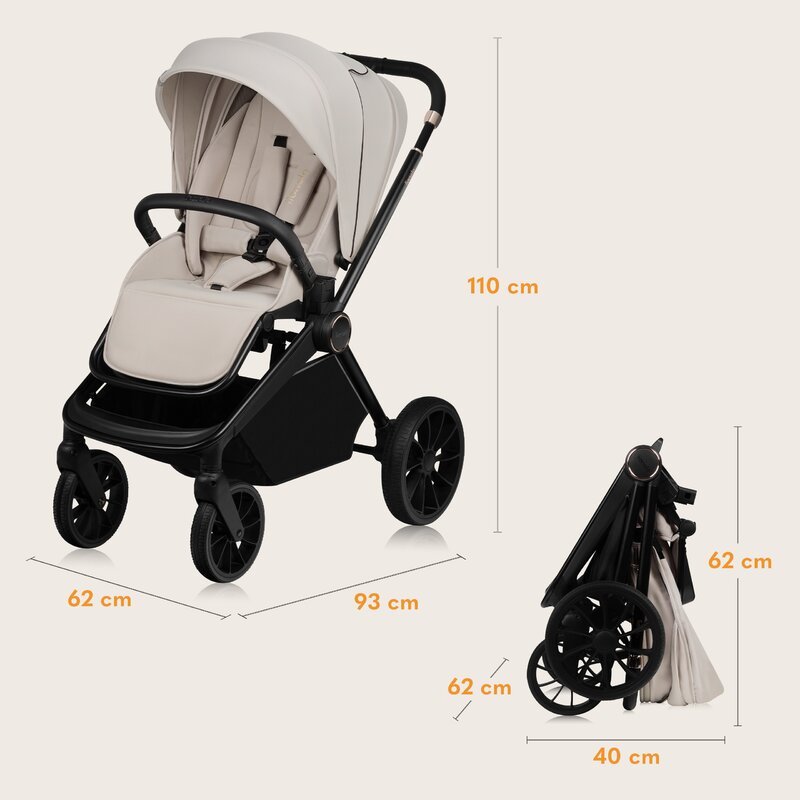 Carucior 3 in 1, Lionelo, Mika Plus, Cadru din aluminiu, Cu landou intarit si salteluta moale, Cu scoica auto testata ADAC, Reversibil, Cu sistem de ventilatie 3D, Cu accesorii, Pana la 22 kg, EN1888-1 EN1888-2 EN1466 ECE R129, Bej - gogobaby.ro