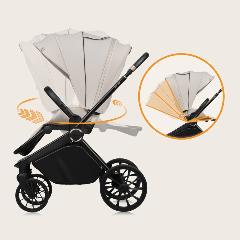 Carucior 3 in 1, Lionelo, Mika Plus, Cadru din aluminiu, Cu landou intarit si salteluta moale, Cu scoica auto testata ADAC, Reversibil, Cu sistem de ventilatie 3D, Cu accesorii, Pana la 22 kg, EN1888-1 EN1888-2 EN1466 ECE R129, Bej - gogobaby.ro