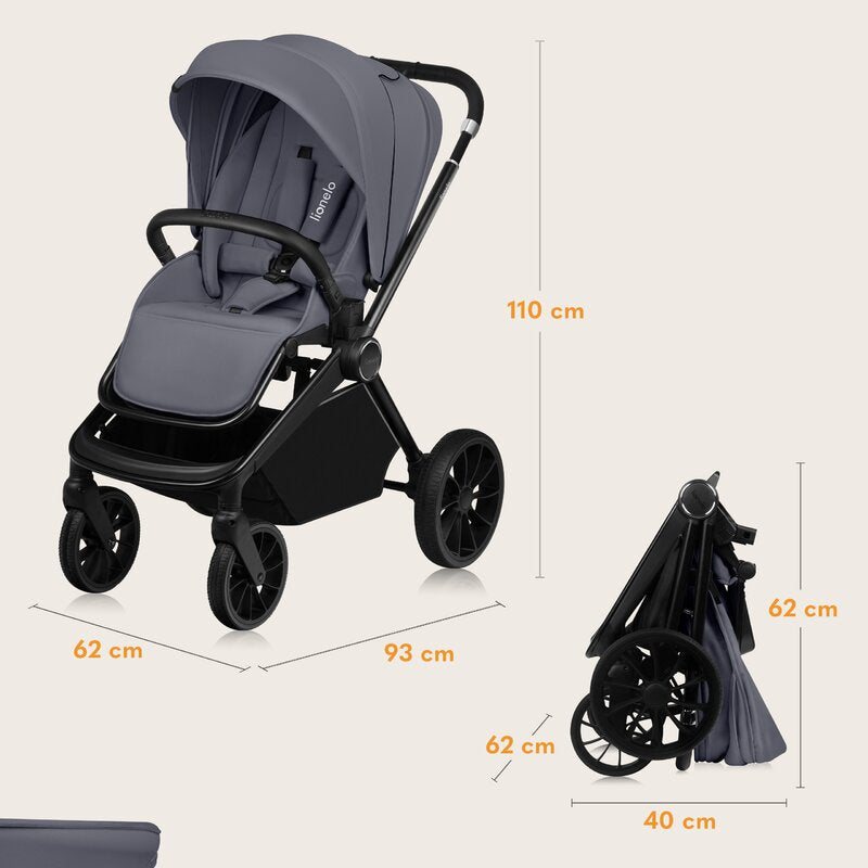 Carucior 3 in 1, Lionelo, Mika Plus, Cadru din aluminiu, Cu landou intarit si salteluta moale, Cu scoica auto testata ADAC, Reversibil, Cu sistem de ventilatie 3D, Cu accesorii, Pana la 22 kg, EN1888-1 EN1888-2 EN1466 ECE R129, Gri - gogobaby.ro