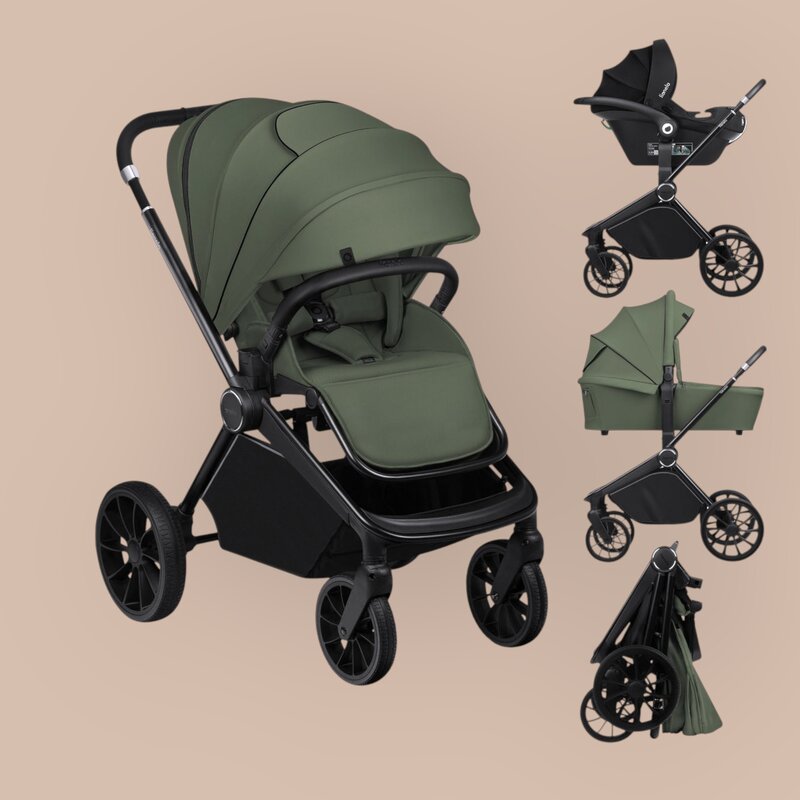 Carucior 3 in 1, Lionelo, Mika Plus, Cadru din aluminiu, Cu landou intarit si salteluta moale, Cu scoica auto testata ADAC, Reversibil, Cu sistem de ventilatie 3D, Cu accesorii, Pana la 22 kg, EN1888-1 EN1888-2 EN1466 ECE R129, Verde - gogobaby.ro