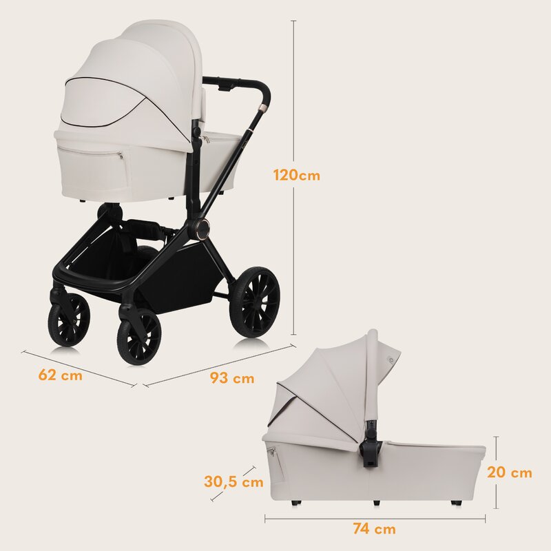 Carucior 3 in 1, Lionelo, Mika Plus, Cadru din aluminiu, Cu landou intarit si salteluta moale, Cu scoica auto testata ADAC, Reversibil, Cu sistem de ventilatie 3D, Cu accesorii, Pana la 22 kg, EN1888-1 EN1888-2 EN1466 ECE R129, Bej - gogobaby.ro