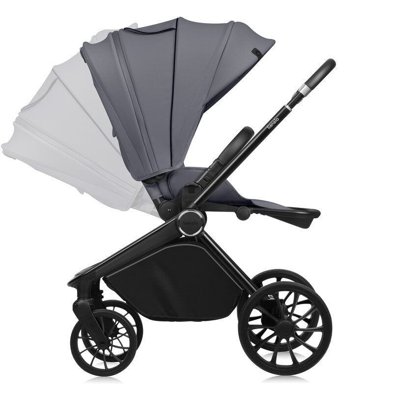 Carucior 3 in 1, Lionelo, Mika Plus, Cadru din aluminiu, Cu landou intarit si salteluta moale, Cu scoica auto testata ADAC, Reversibil, Cu sistem de ventilatie 3D, Cu accesorii, Pana la 22 kg, EN1888-1 EN1888-2 EN1466 ECE R129, Gri - gogobaby.ro