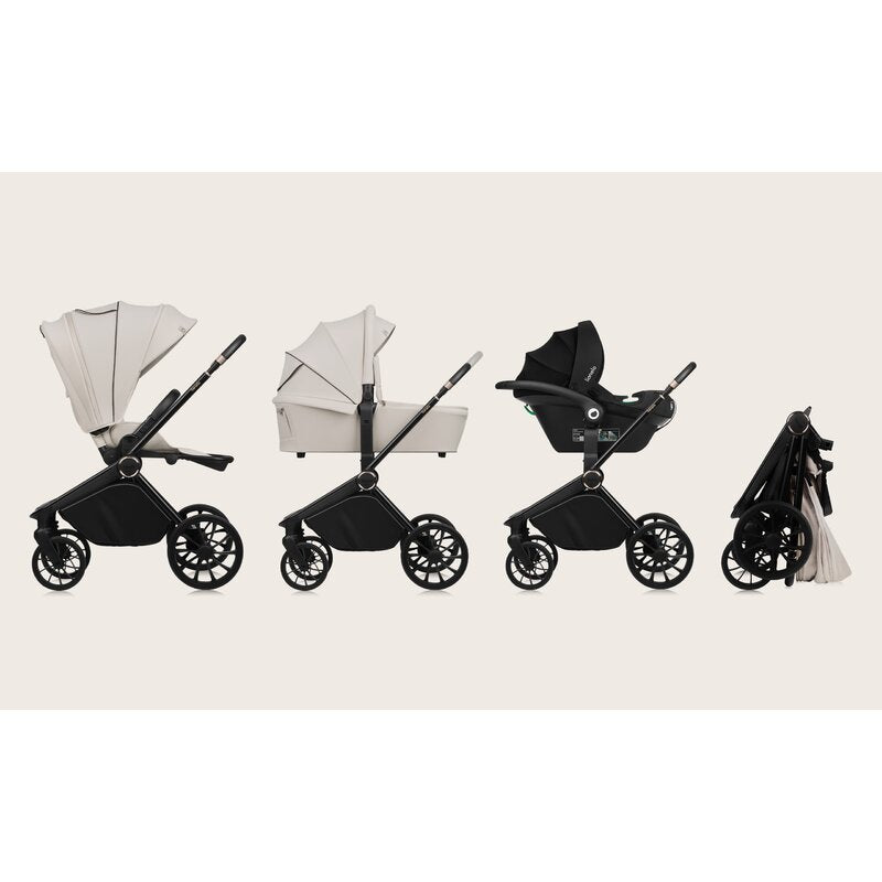 Carucior 3 in 1, Lionelo, Mika Plus, Cadru din aluminiu, Cu landou intarit si salteluta moale, Cu scoica auto testata ADAC, Reversibil, Cu sistem de ventilatie 3D, Cu accesorii, Pana la 22 kg, EN1888-1 EN1888-2 EN1466 ECE R129, Bej - gogobaby.ro