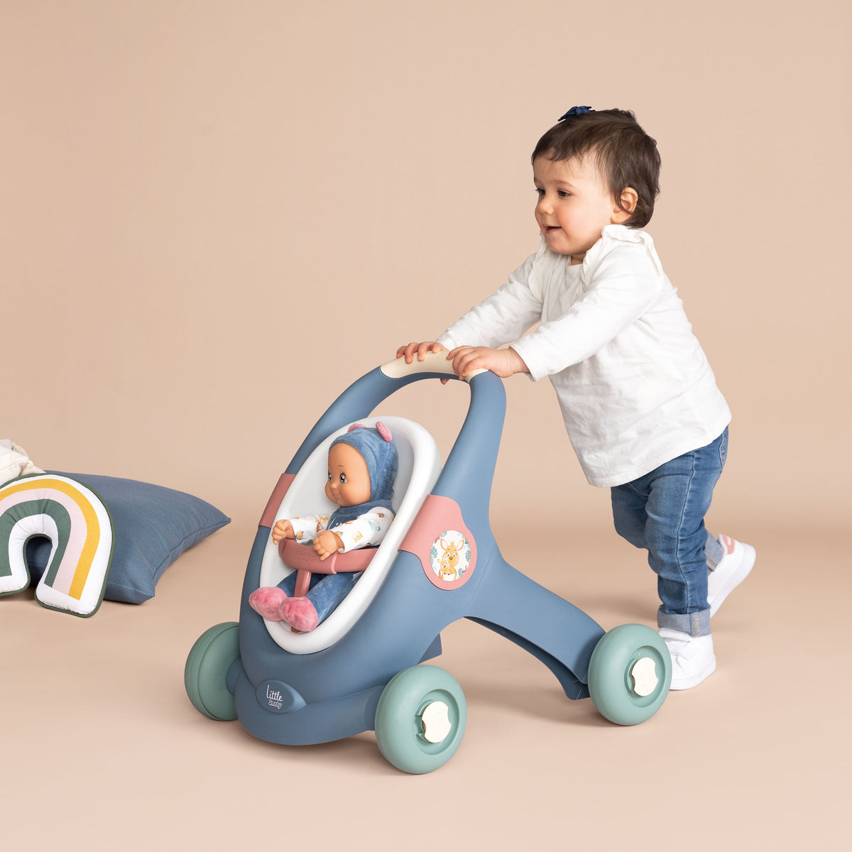 Carucior pentru papusi Smoby Baby Walker 3 in 1 cu papusa - gogobaby.ro