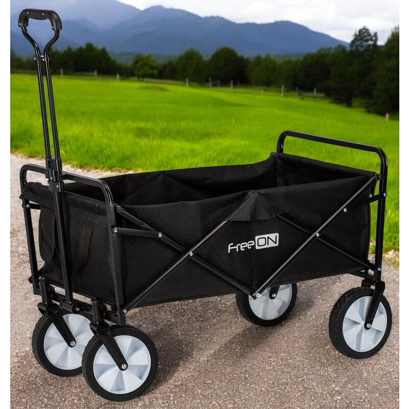 Carucior pliabil, FreeON, Pentru transportul diferitelor obiecte atat in casa, cat si in vacanta, Cu 2 buzunare, Maner reglabil 71-101 cm, Pana la 100 kg, 95x54x101 cm, Black - gogobaby.ro