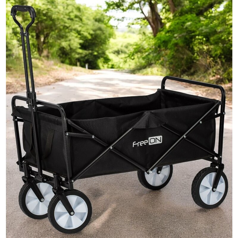 Carucior pliabil, FreeON, Pentru transportul diferitelor obiecte atat in casa, cat si in vacanta, Cu 2 buzunare, Maner reglabil 71-101 cm, Pana la 100 kg, 95x54x101 cm, Black - gogobaby.ro