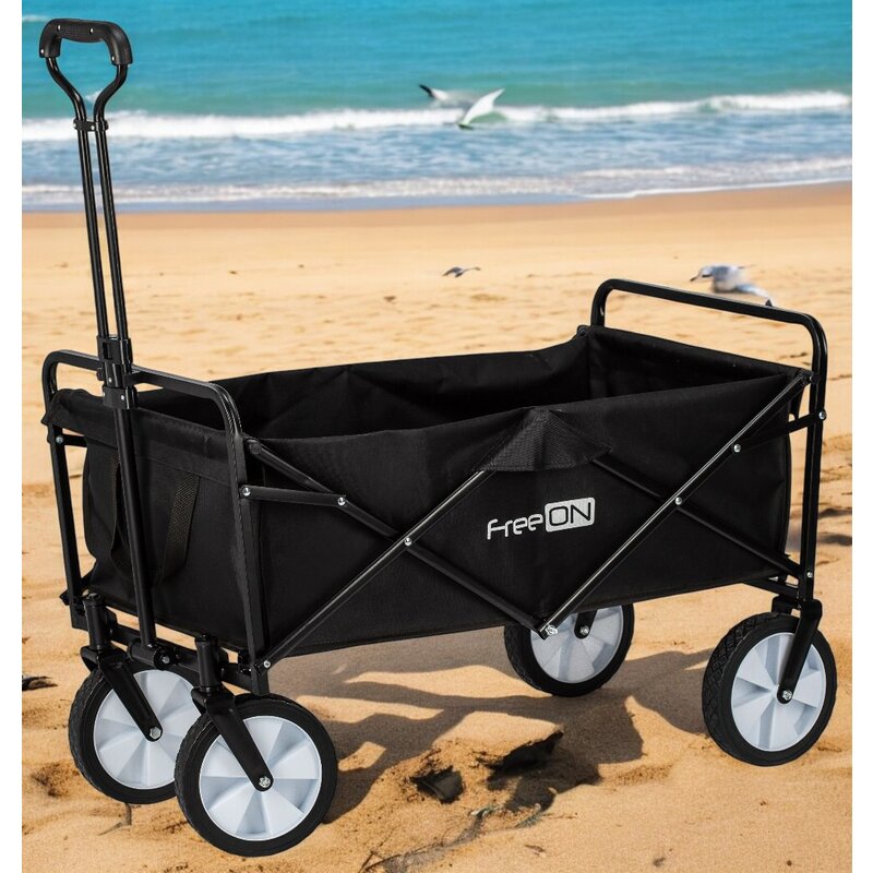 Carucior pliabil, FreeON, Pentru transportul diferitelor obiecte atat in casa, cat si in vacanta, Cu 2 buzunare, Maner reglabil 71-101 cm, Pana la 100 kg, 95x54x101 cm, Black - gogobaby.ro