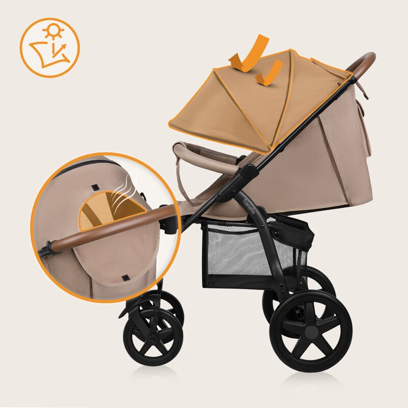 Carucior sport, Lionelo, Annet Plus, De la nastere, Cu accesorii si capotina XXL reglabila, 0 - 22 Kg, Conform cu standardele europene de securitate EN1888-1 si EN1888-2, Bej - gogobaby.ro