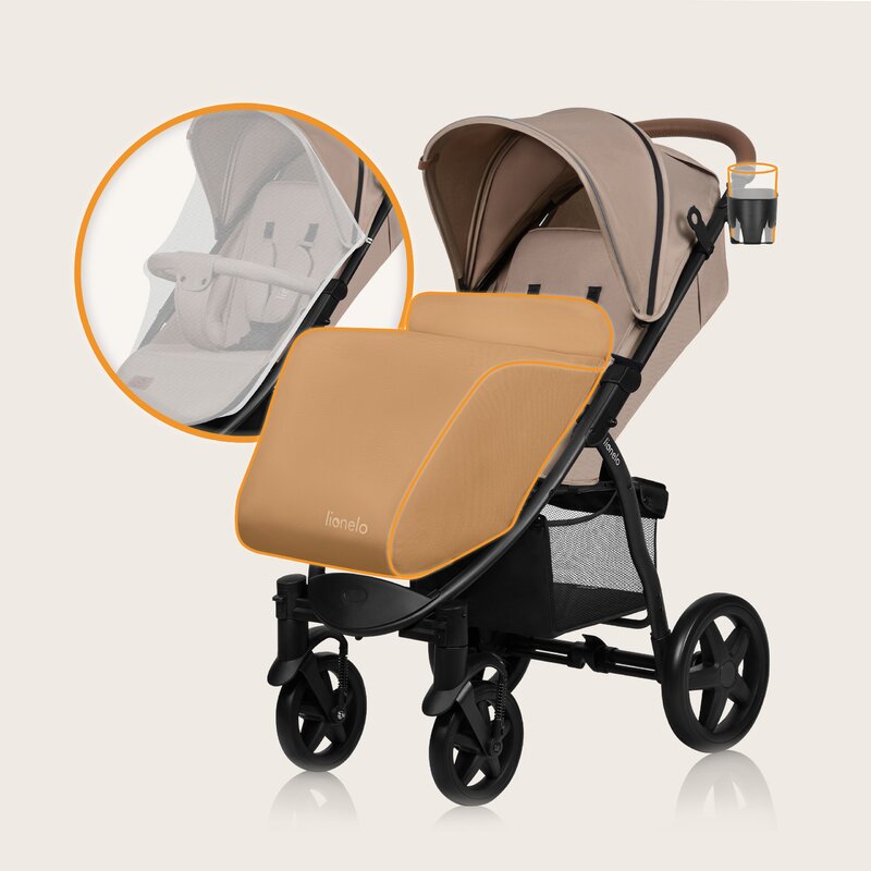 Carucior sport, Lionelo, Annet Plus, De la nastere, Cu accesorii si capotina XXL reglabila, 0 - 22 Kg, Conform cu standardele europene de securitate EN1888-1 si EN1888-2, Bej - gogobaby.ro