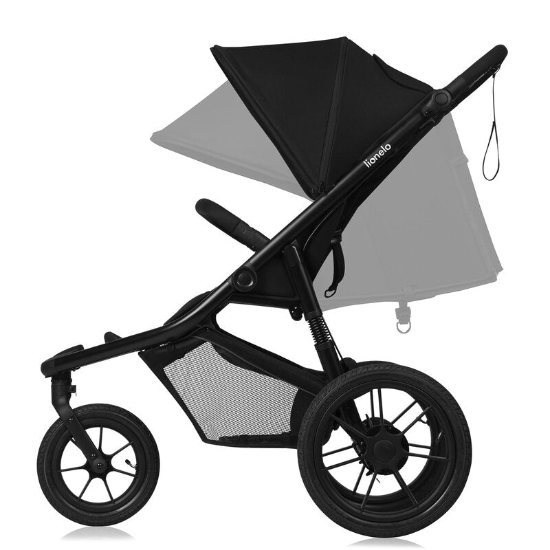 Carucior sport, Lionelo, Azura, Cu 3 roti, Cu baldachin XXL impermeabil, Pliere compacta, Pana la 22 kg, 6-48 luni, Conform cu standardele europene de securitate EN1888-1 si EN1888-2, Negru - gogobaby.ro