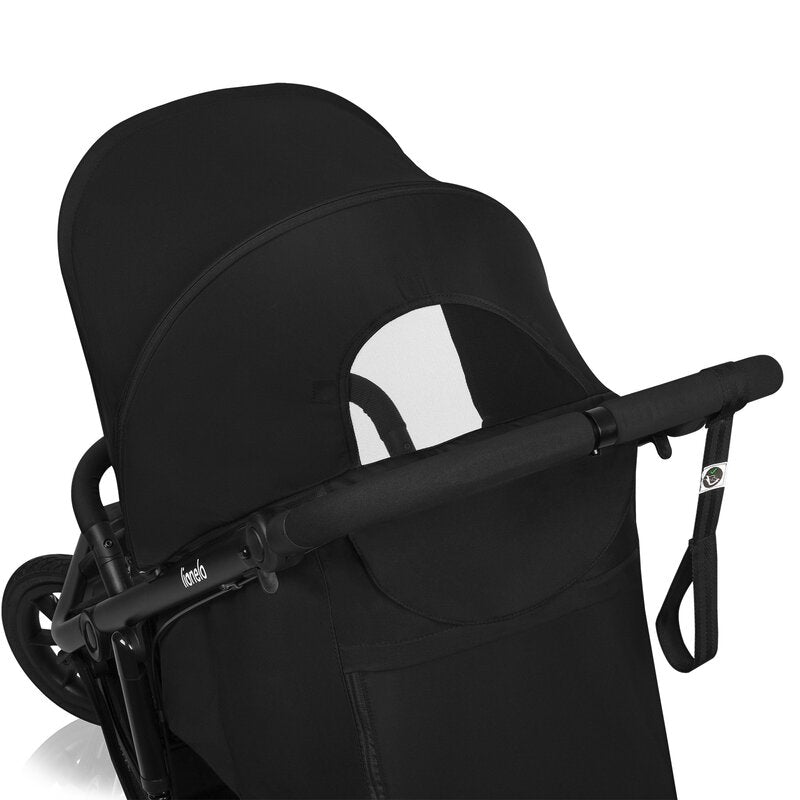 Carucior sport, Lionelo, Azura, Cu 3 roti, Cu baldachin XXL impermeabil, Pliere compacta, Pana la 22 kg, 6-48 luni, Conform cu standardele europene de securitate EN1888-1 si EN1888-2, Negru - gogobaby.ro