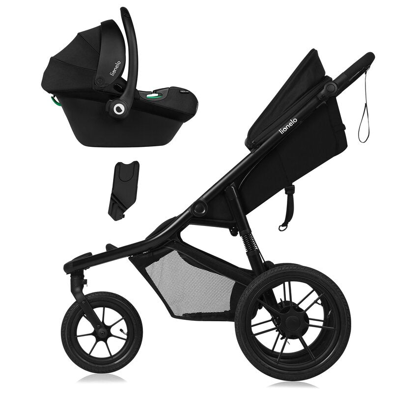 Carucior sport, Lionelo, Azura, Cu 3 roti, Cu baldachin XXL impermeabil, Pliere compacta, Pana la 22 kg, 6-48 luni, Conform cu standardele europene de securitate EN1888-1 si EN1888-2, Negru - gogobaby.ro
